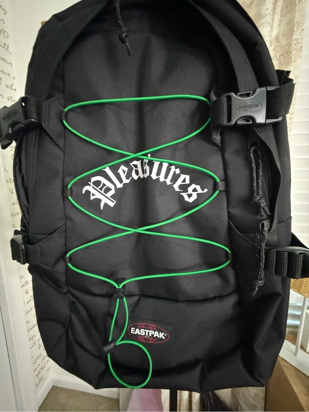 Pleasures x Eastpak Black Backpack with Green Cord
